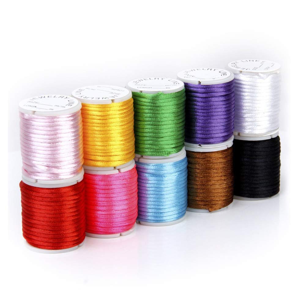Heallily 10 Rolls 2mm Chinese Knotting Cord - Beading String for Jewelry Making, Macrame, Shamballa Bracelets (Random Colors) - DIY Craft Supplies for Home Decor, Gift Wrapping & Handmade Accessories