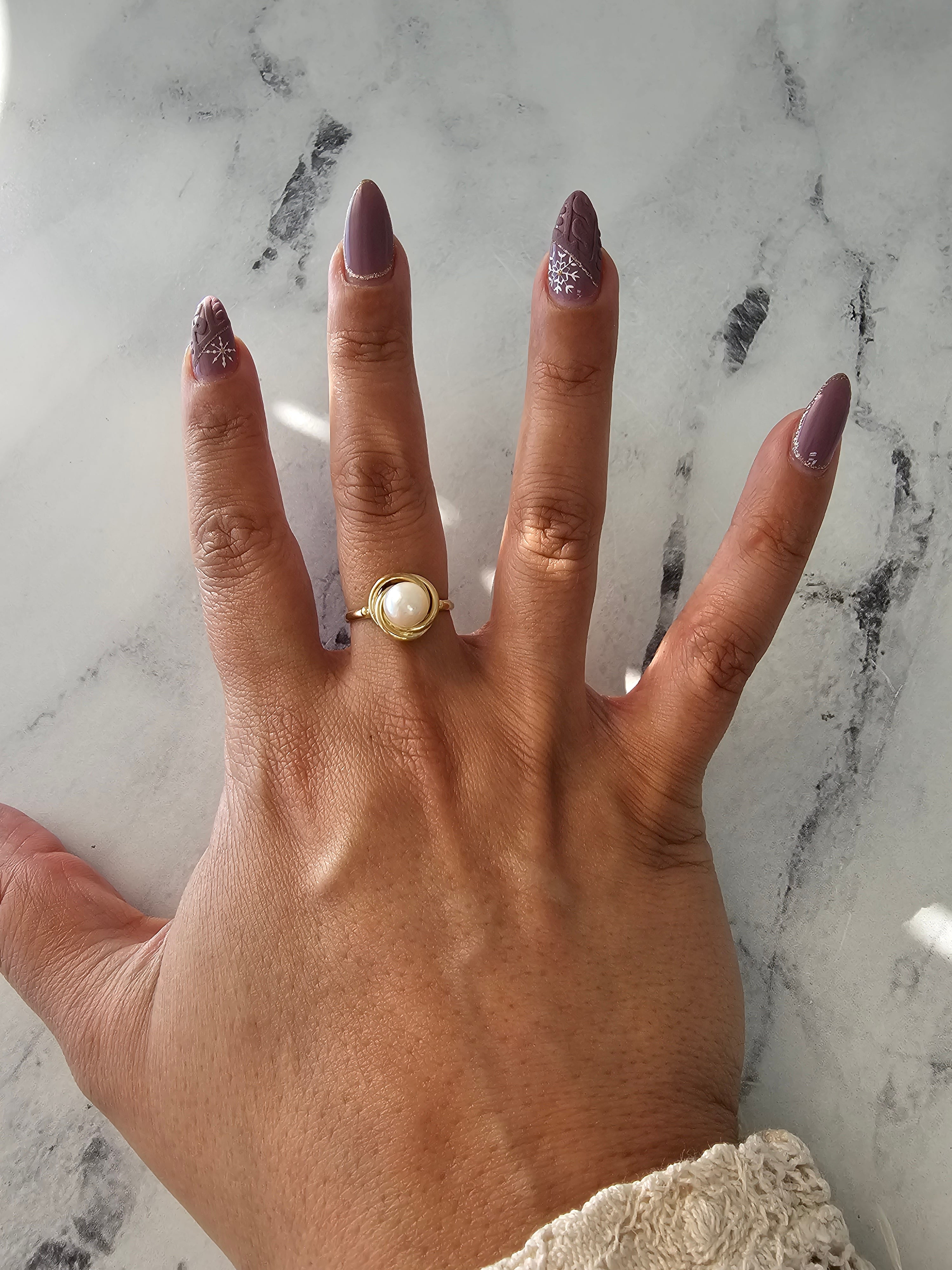Solitaire Pearl Ring with Rope Design 14k Yellow Gold - Elegant Pearl Jewelry for Women, Perfect for Weddings, Anniversaries & Special Occasions