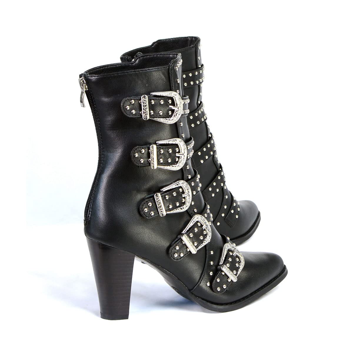 Milwaukee Leather MBL9428 Women's Black Studded Fashion Boots with Buckle Detail - Stylish Ankle Boots for Casual Outfits & Night Out