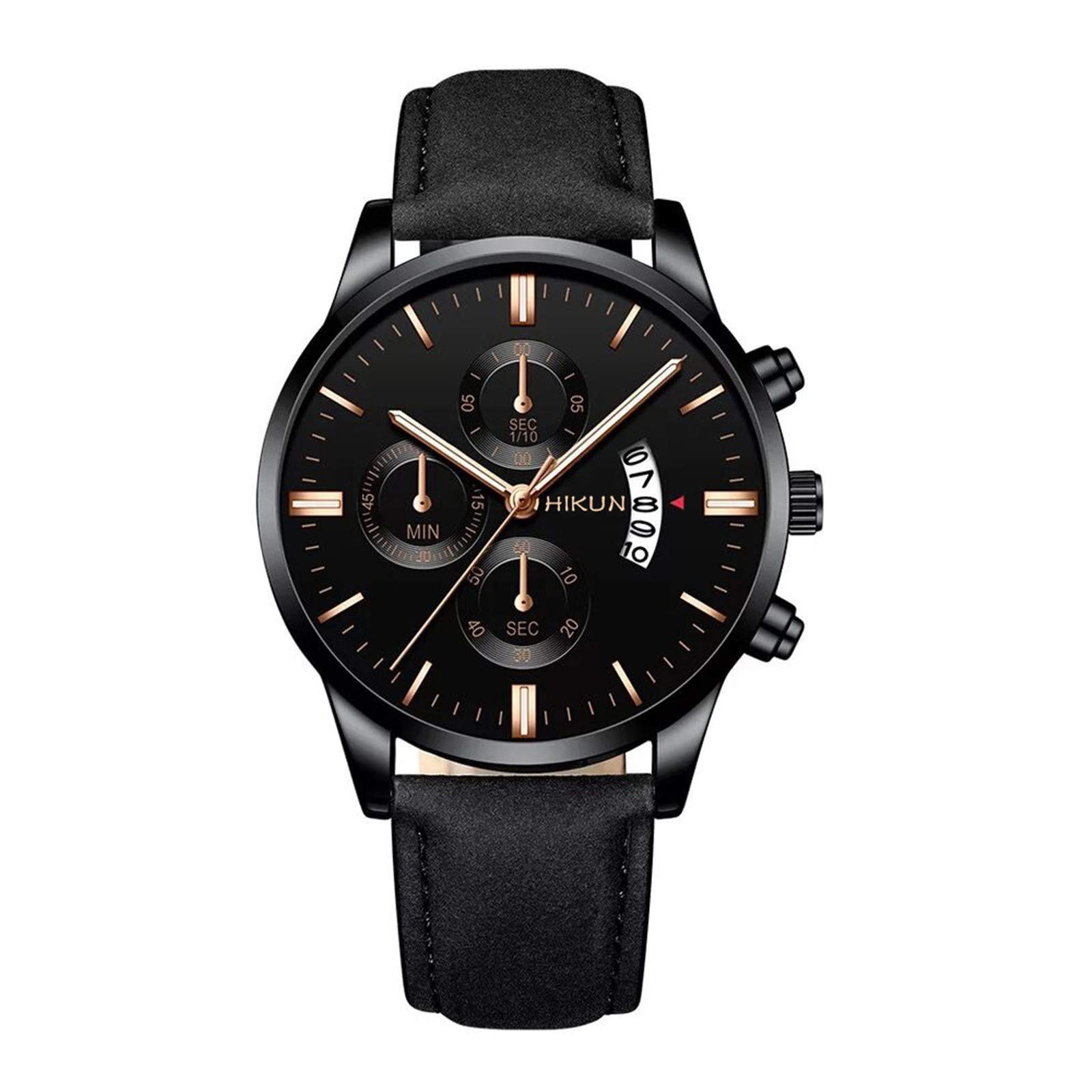 GWM530A-1 Minimalist Men's Quartz Watch with Leather Strap - Slim Fashion Watch for Business, Casual & Everyday Wear - Perfect Gift for Men