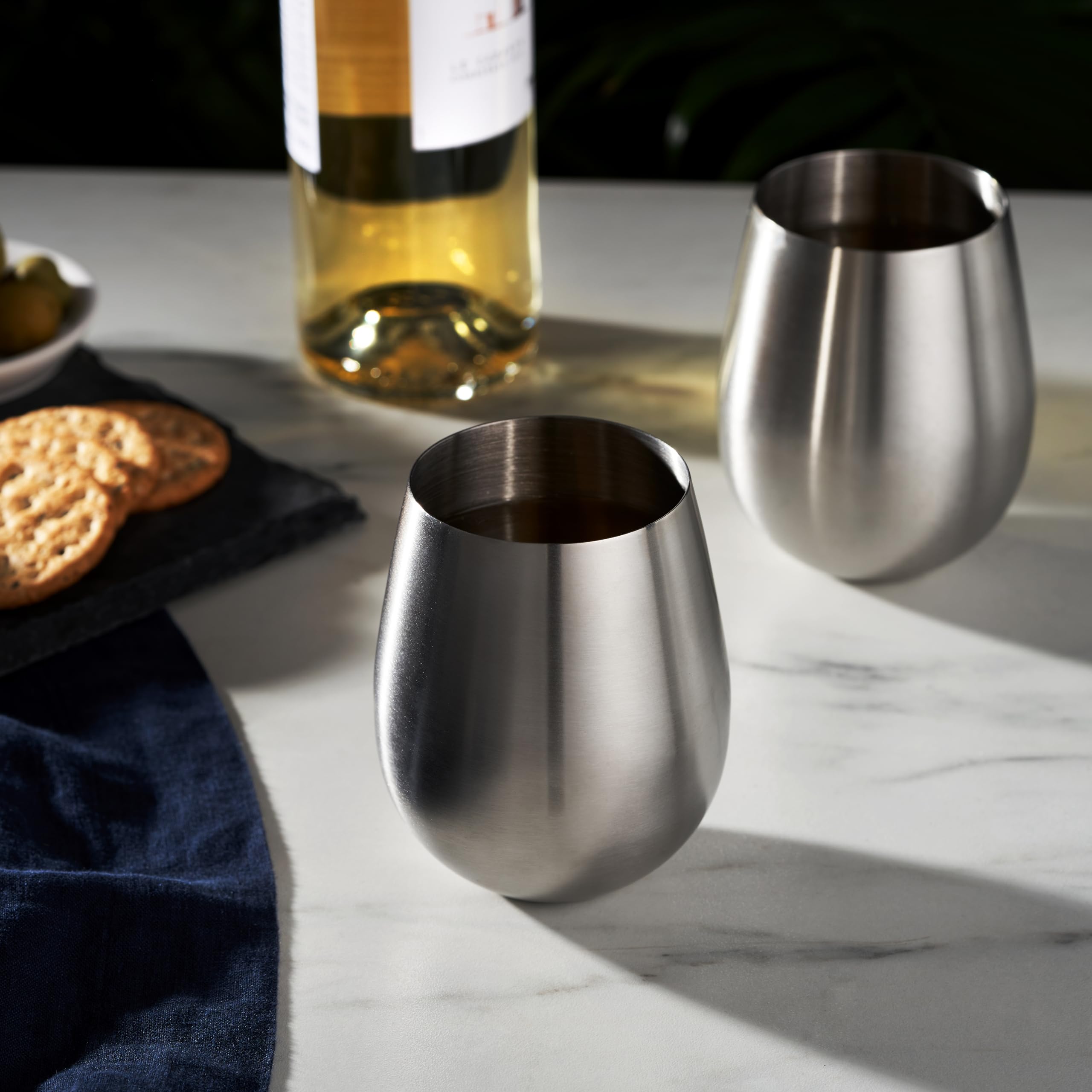 Viski 18oz Stainless Steel Wine Tumbler Set of 2 - Stemless Wine Glasses with Double Wall Insulation for Hot & Cold Drinks - Perfect for Parties, Picnics, and Home Entertaining