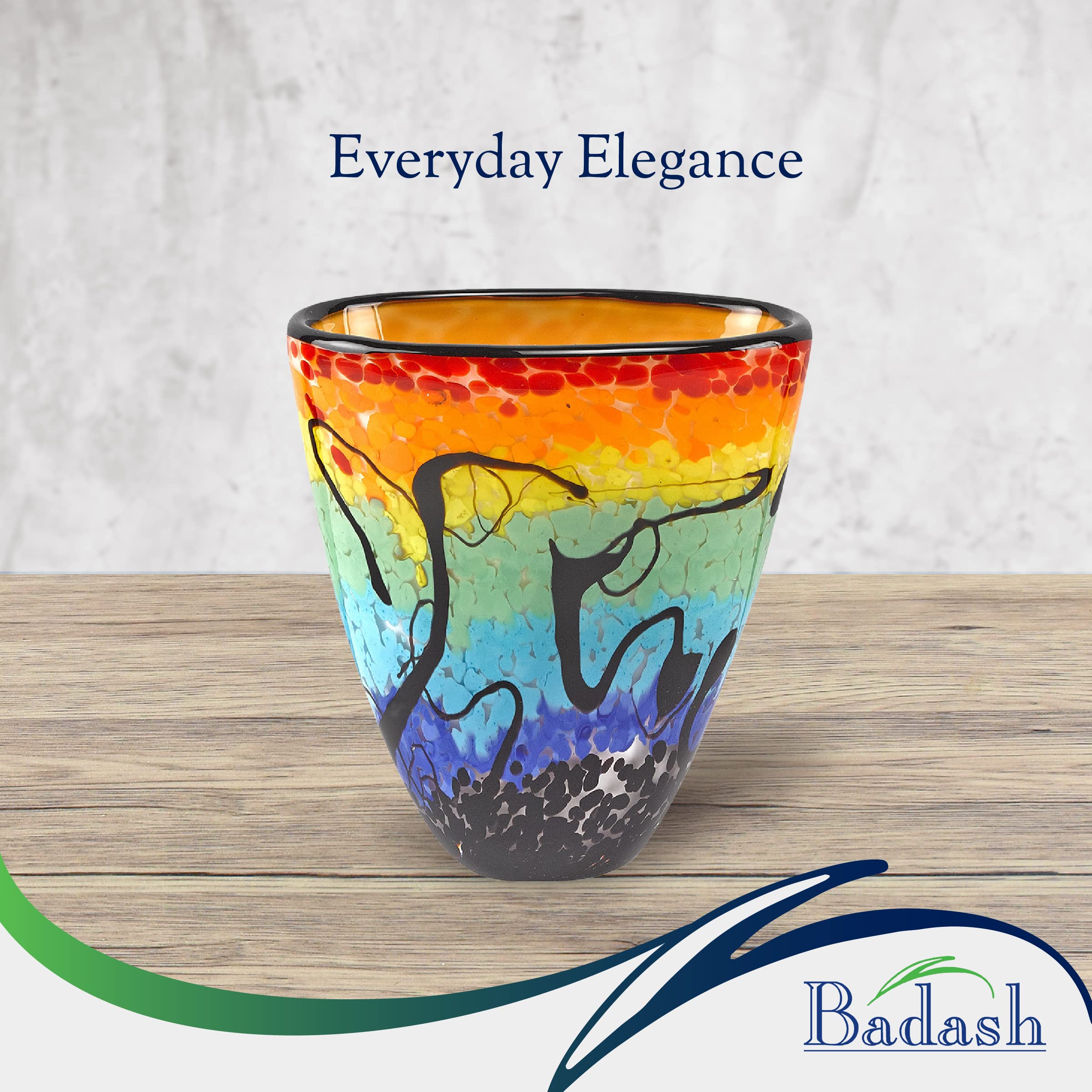 Badash Allura Murano-Style Glass Vase - 7 Inch Tall Handcrafted Mouth-Blown Oval Art Glass Vase for Home Decor - Elegant Centerpiece for Dining Table, Wedding Decor, and Luxury Gift Idea