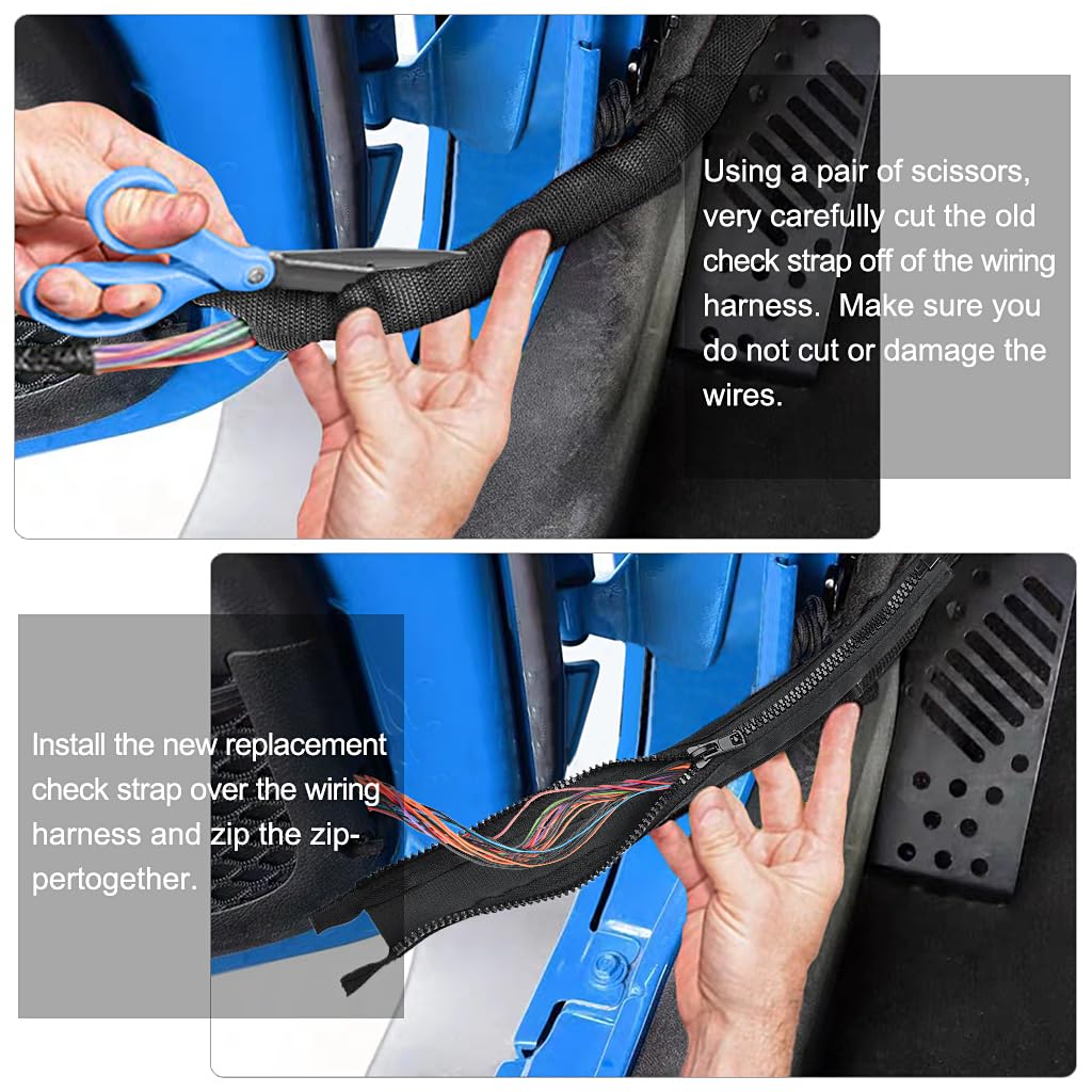 Heavy Duty Jeep Wrangler Door Limiting Straps (2PCS) - Adjustable Zippered Loom Design with Wireless Protection Harness | Fits Jeep Wrangler 1987-2024 Models | Perfect for Off-Roading, Trail Riding & Jeep Door Protection