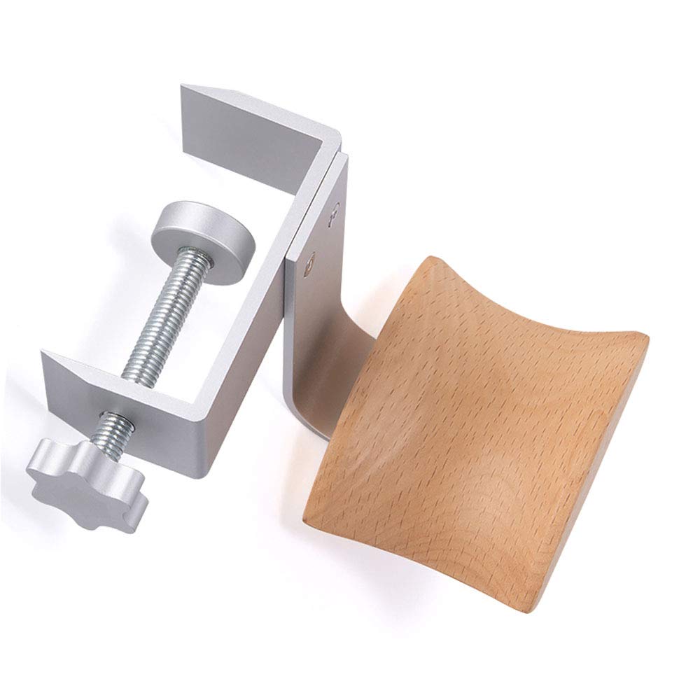 Beech Wood & Silver Clamp Headphone Stand - Under Desk Headphone Holder Hanger for Audio, Studio & Gaming Headphones - Perfect for Home Office, Gaming Setup and Studio Organization
