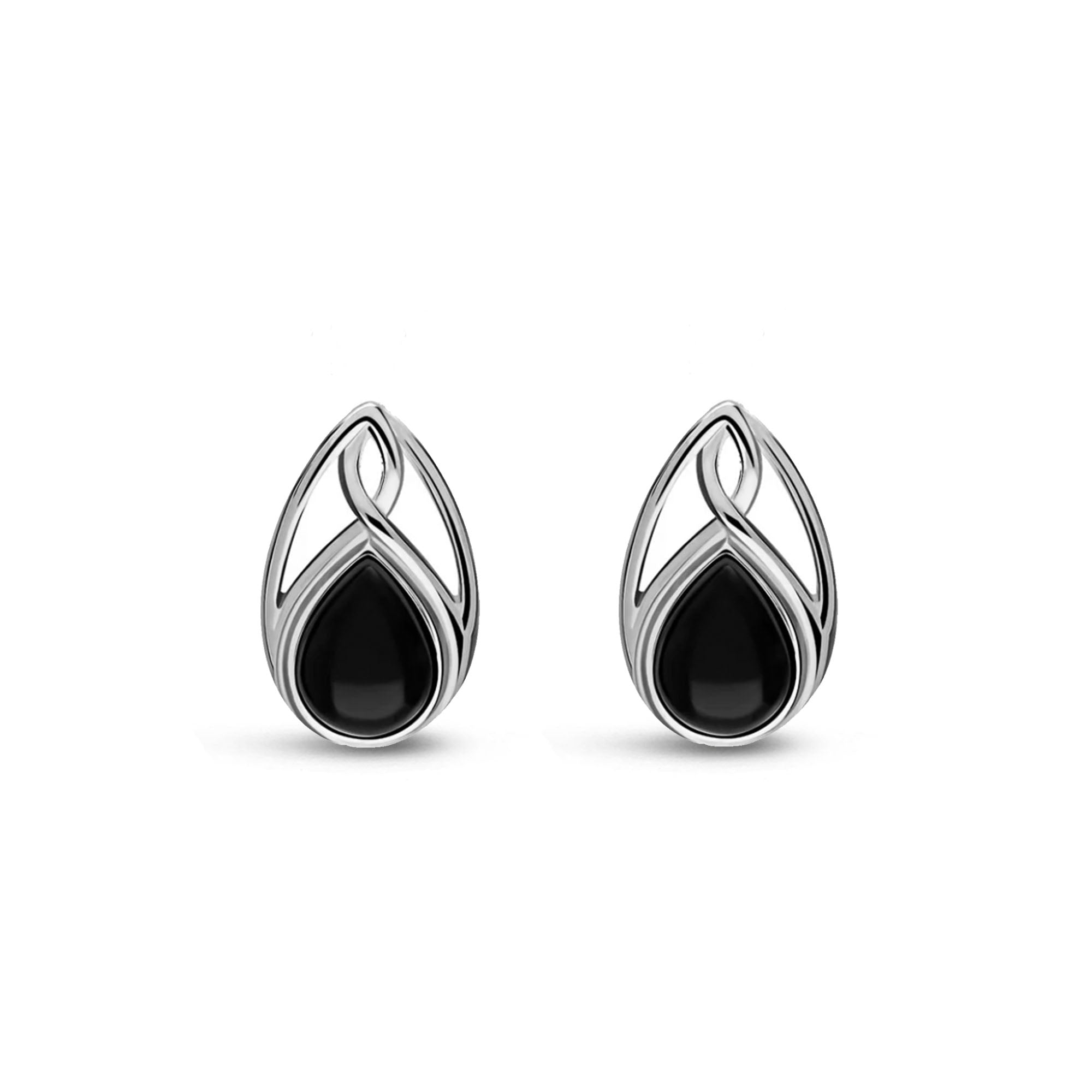 Sterling Silver Whitby Jet Celtic Teardrop Stud Earrings for Women - Elegant Gothic Jewelry Gift for Weddings, Parties & Everyday Wear