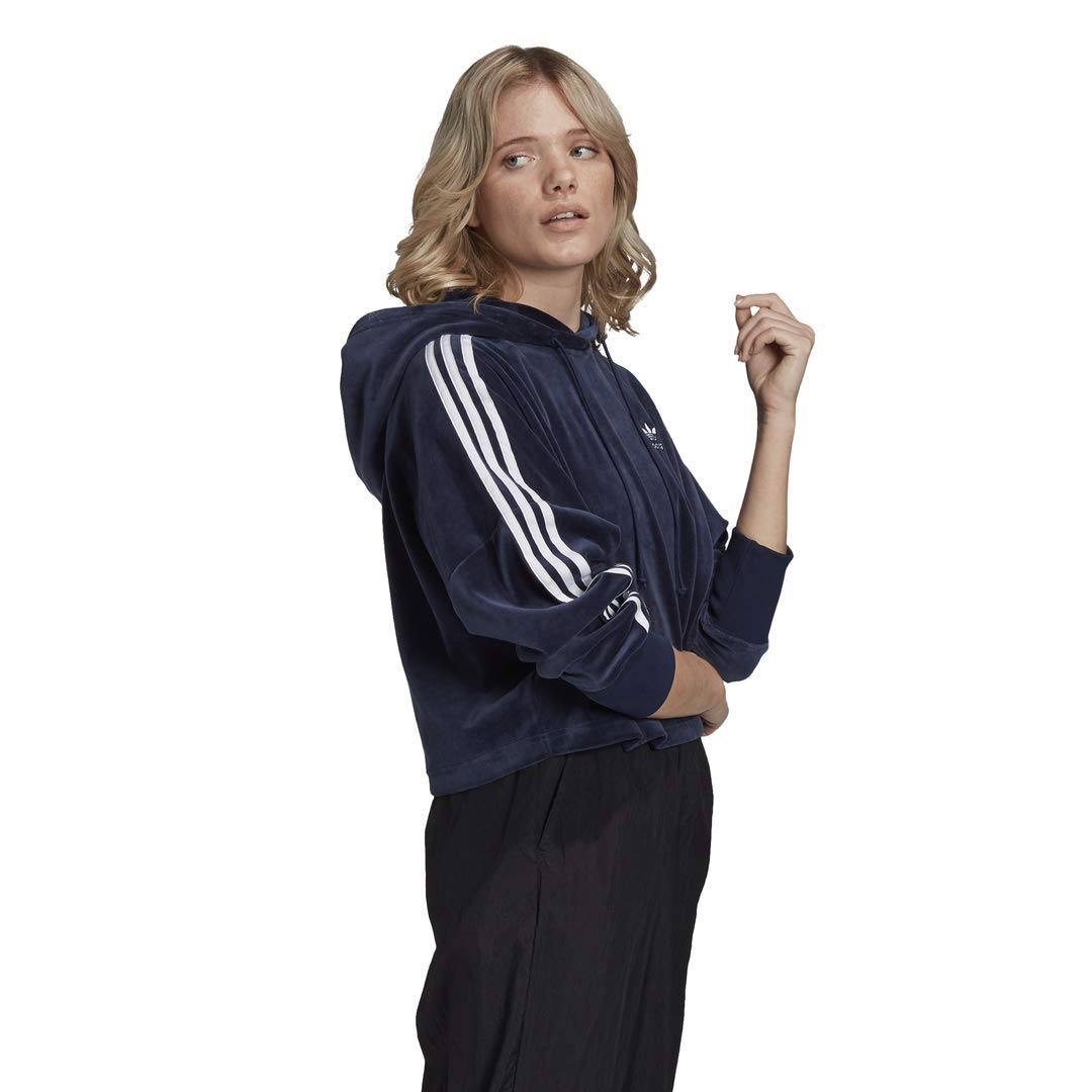 Adidas Originals Women's Velour Cropped Hoodie - Soft Fleece Pullover Sweatshirt for Casual Wear, Gym & Street Style Fashion