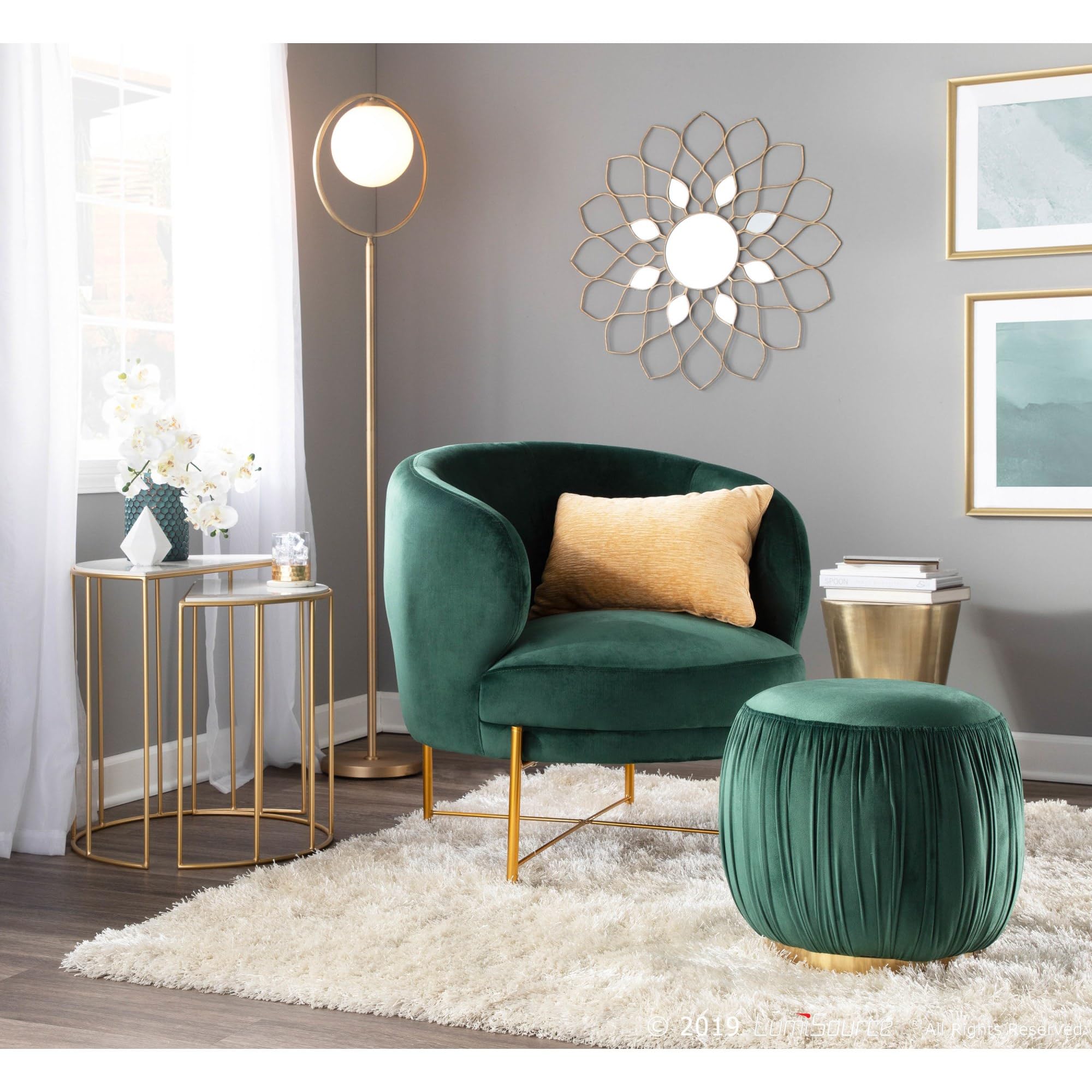 Moon Contemporary Gold Metal & Frosted Glass Floor Lamp - Modern Standing Lamp for Living Room, Bedroom & Corner Decor - Tall Ambient Lighting for Home, Office & Reading Nook