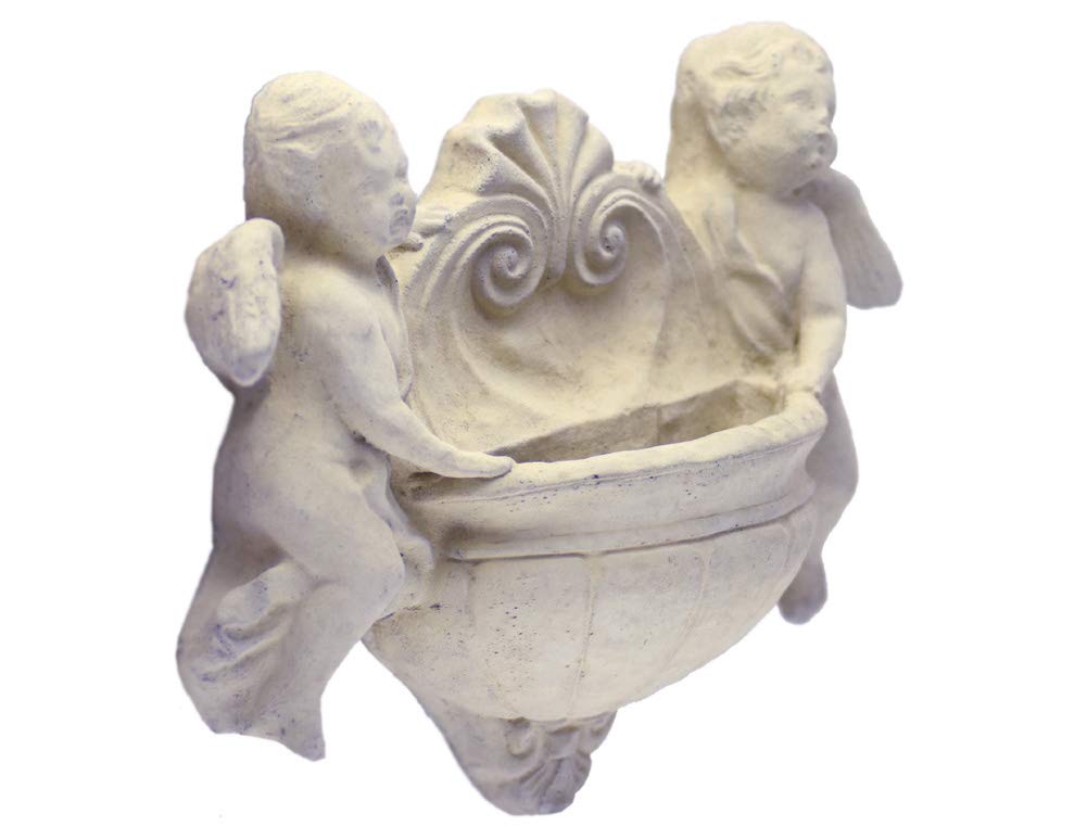 Cherub American-Made Cast Stone Water Font & Wall Planter, 15