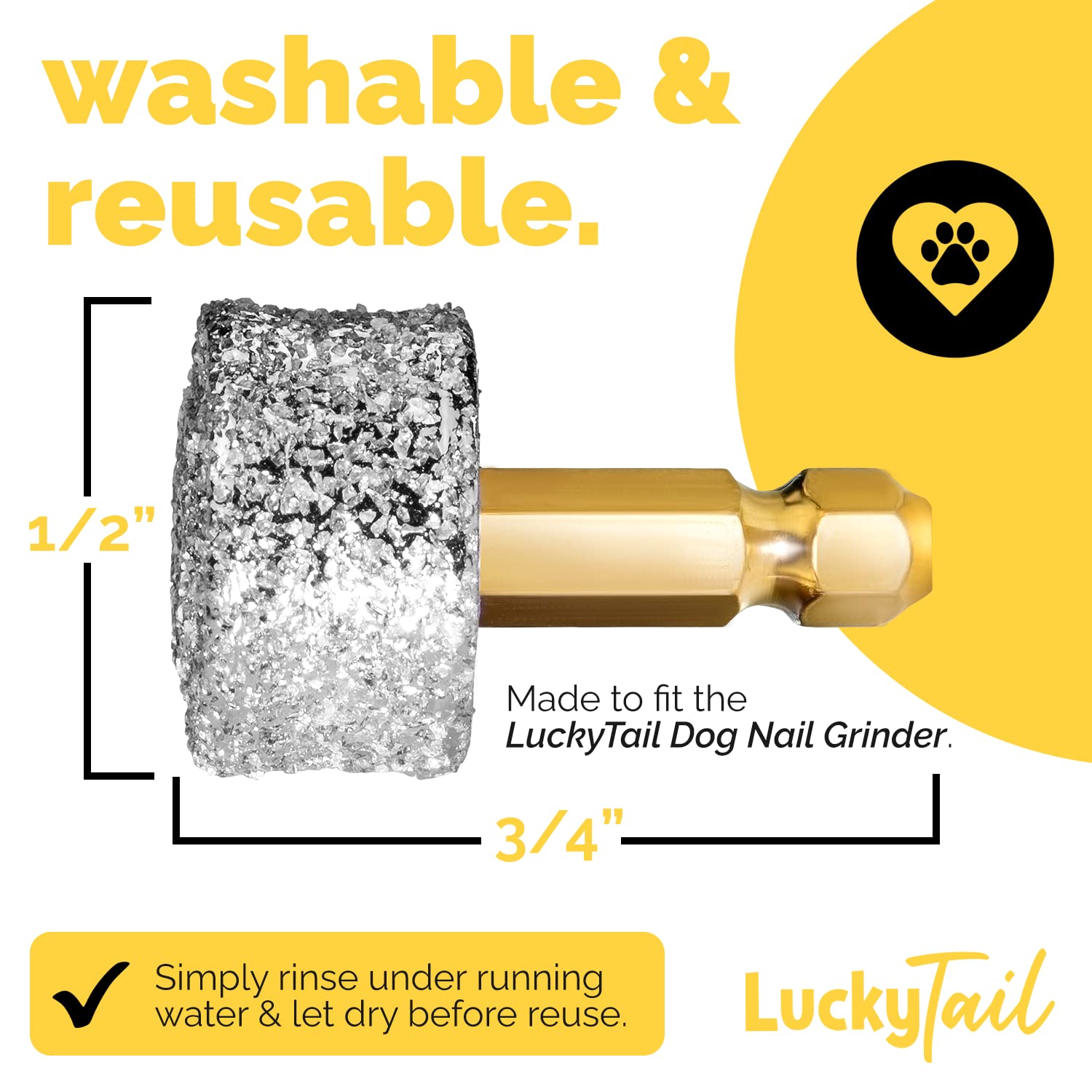 LuckyTail Dog Nail Grinder with Diamond Tip - Replacement Head for Small Medium Large Dogs - Professional Pet Grooming Tool Kit - 1 Pack - Perfect for At-Home Nail Trimming & Pet Spa Days