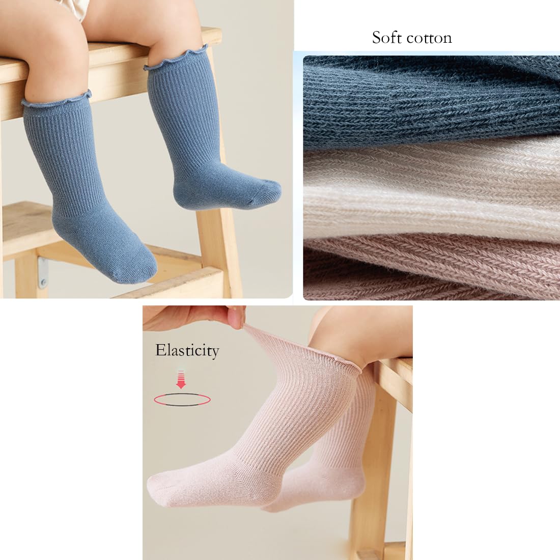 **Baby Girls Cotton Knee-High Socks – Soft & Warm Newborn Toddler Socks – Solid Color Infant Stockings for Everyday Wear & Playtime**