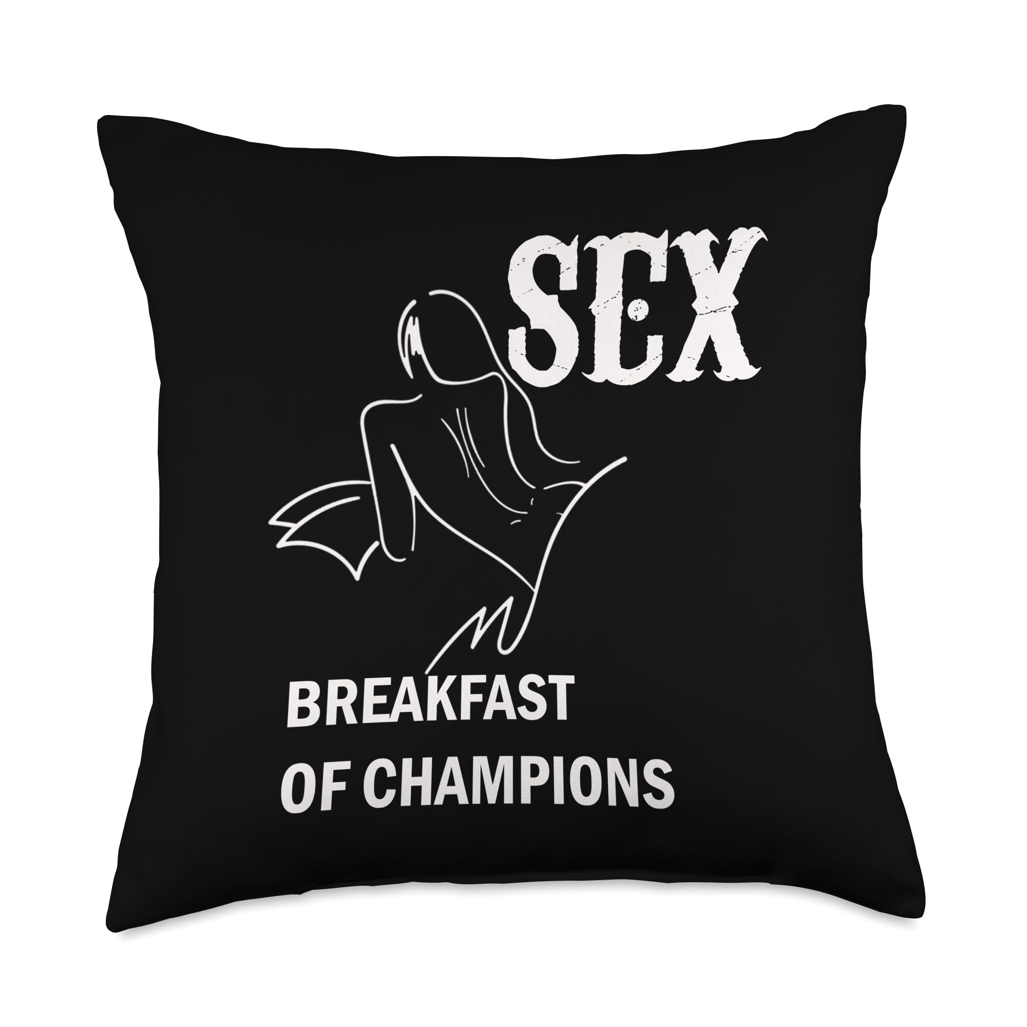 Funny Naughty Throw Pillow - Breakfast of Champions Design - Perfect for Adult Humor Home Decor, Bedroom & Living Room Accessories