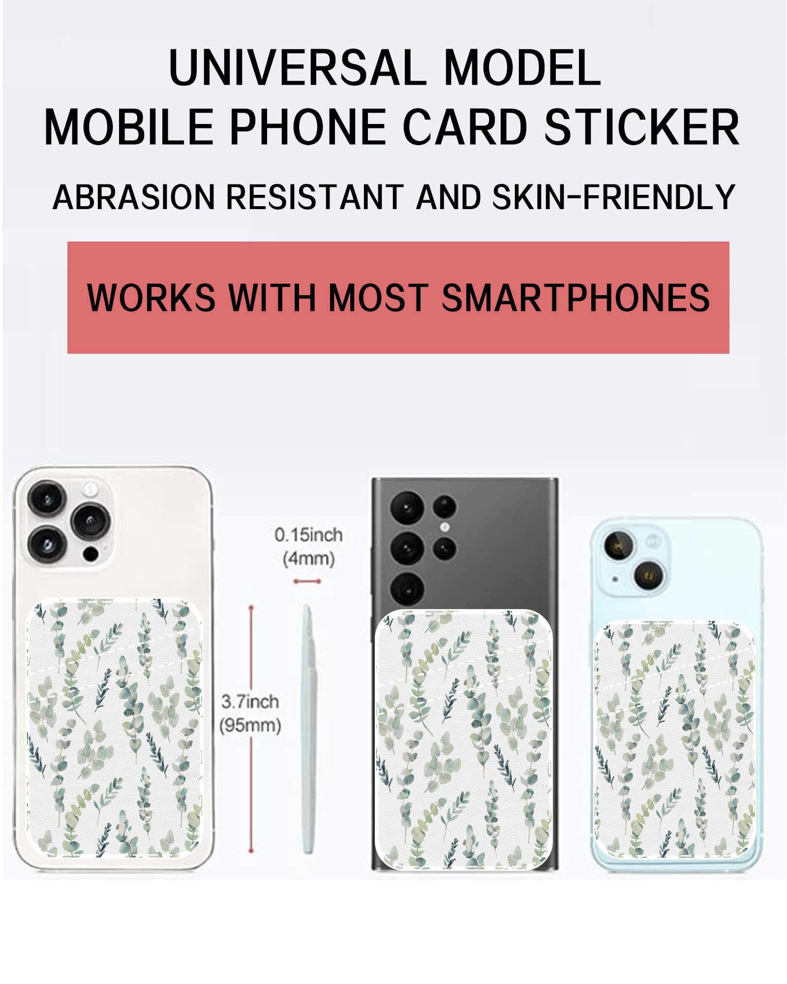 Boho Green Leaf Leather Phone Card Holder - Adhesive Stick-On Wallet for Back of Phone, Cute Credit Card Holder Compatible with Most Phone Cases, Perfect for Travel, Shopping, and Everyday Use