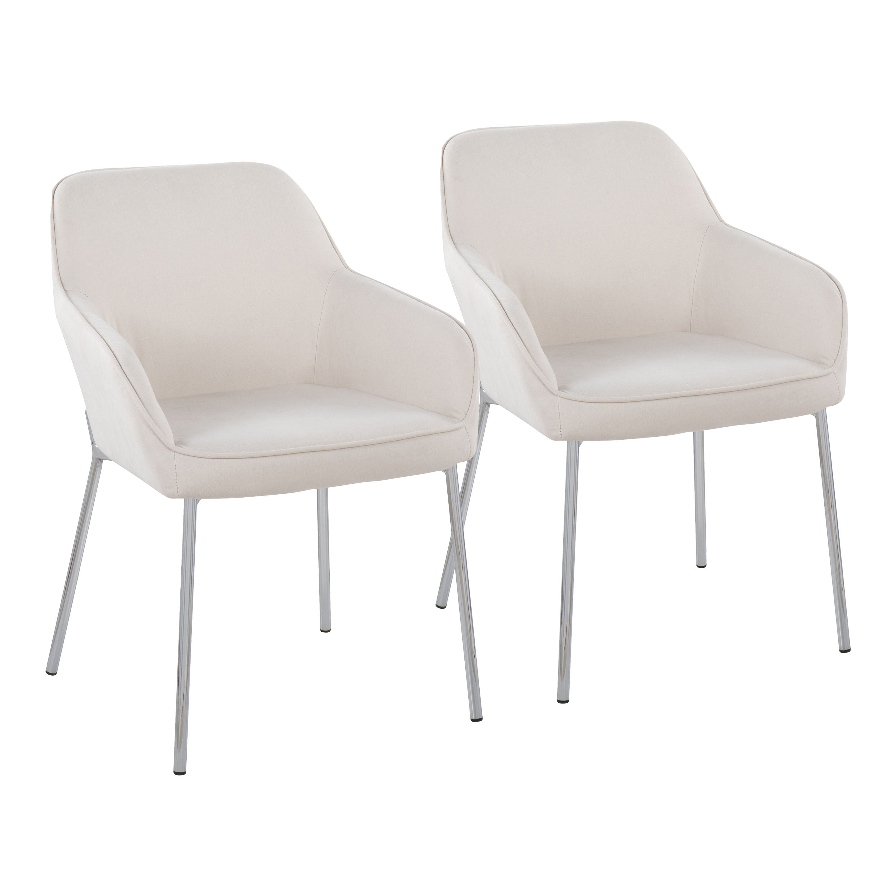 LumiSource Daniella Modern Dining Chairs - Set of 2 Chrome Metal & Cream Fabric Upholstered Seats for Contemporary Home, Kitchen, or Office