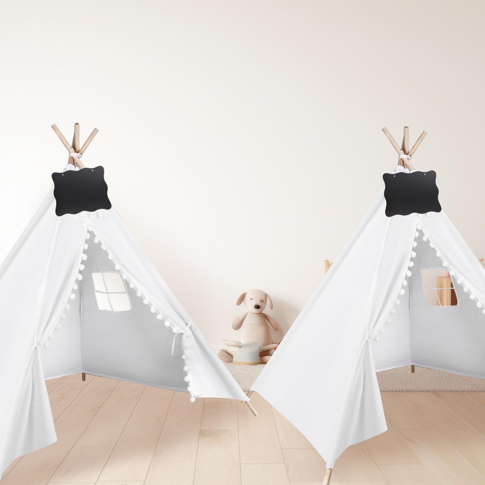 6 Pack Kids Teepee Tent with 10FT String Lights - Indoor/Outdoor Play Tent for Girls & Boys, Foldable Boho Tent for Birthday Parties, Sleepovers & Backyard Camping (White) - Perfect for Playrooms, Bedrooms & Outdoor Adventures