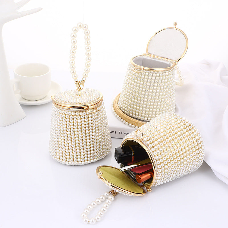Elegant DIY Pearl Evening Bag for Women - Prom Mini Handbag with Pearl Embellishments, Fashionable Bucket Purse for Parties & Special Occasions