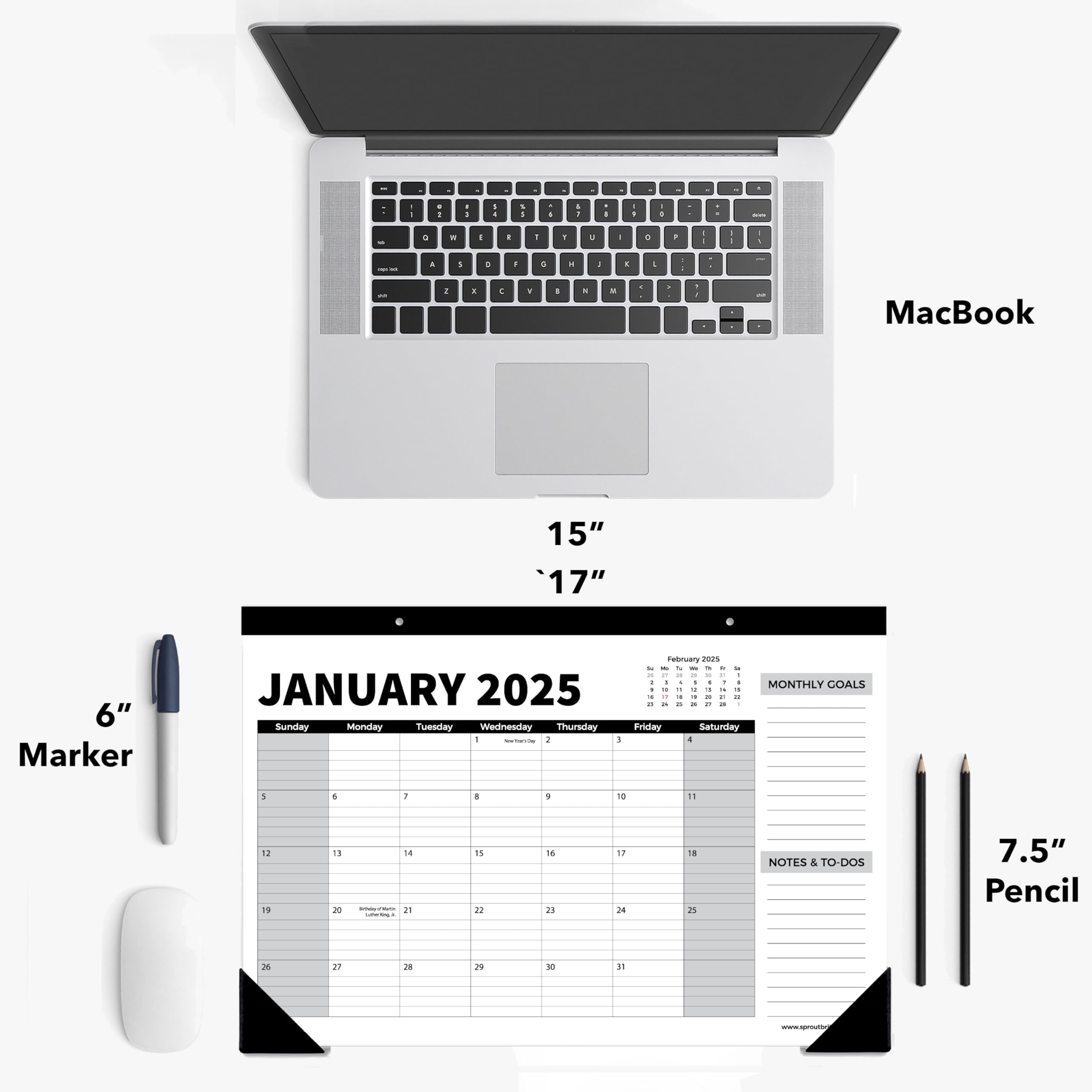 Sproutbrite 18-Month Desk Calendar 2025-2026 - Medium Size 17