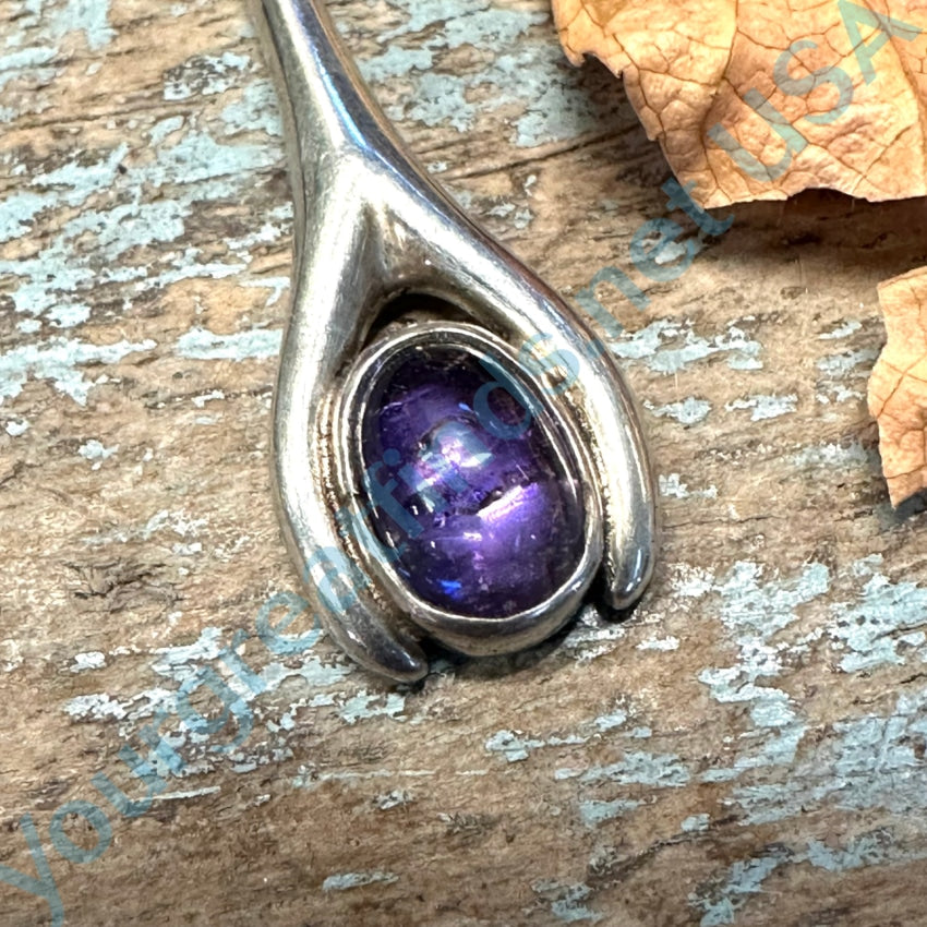 Vintage Mexican Taxco 925 Sterling Silver Amethyst Pendant Necklace - Handcrafted Jewelry for Women, Gift for Her, Birthday & Anniversary Present