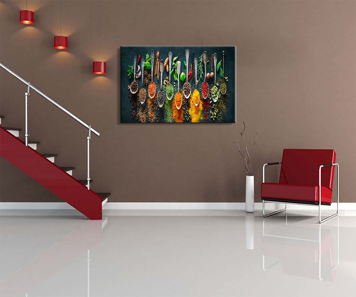 Modern Kitchen Wall Art Decor - 28''H x 40''W Framed Spice & Food Themed Prints - Perfect for Dining Room, Restaurant & Home Decor