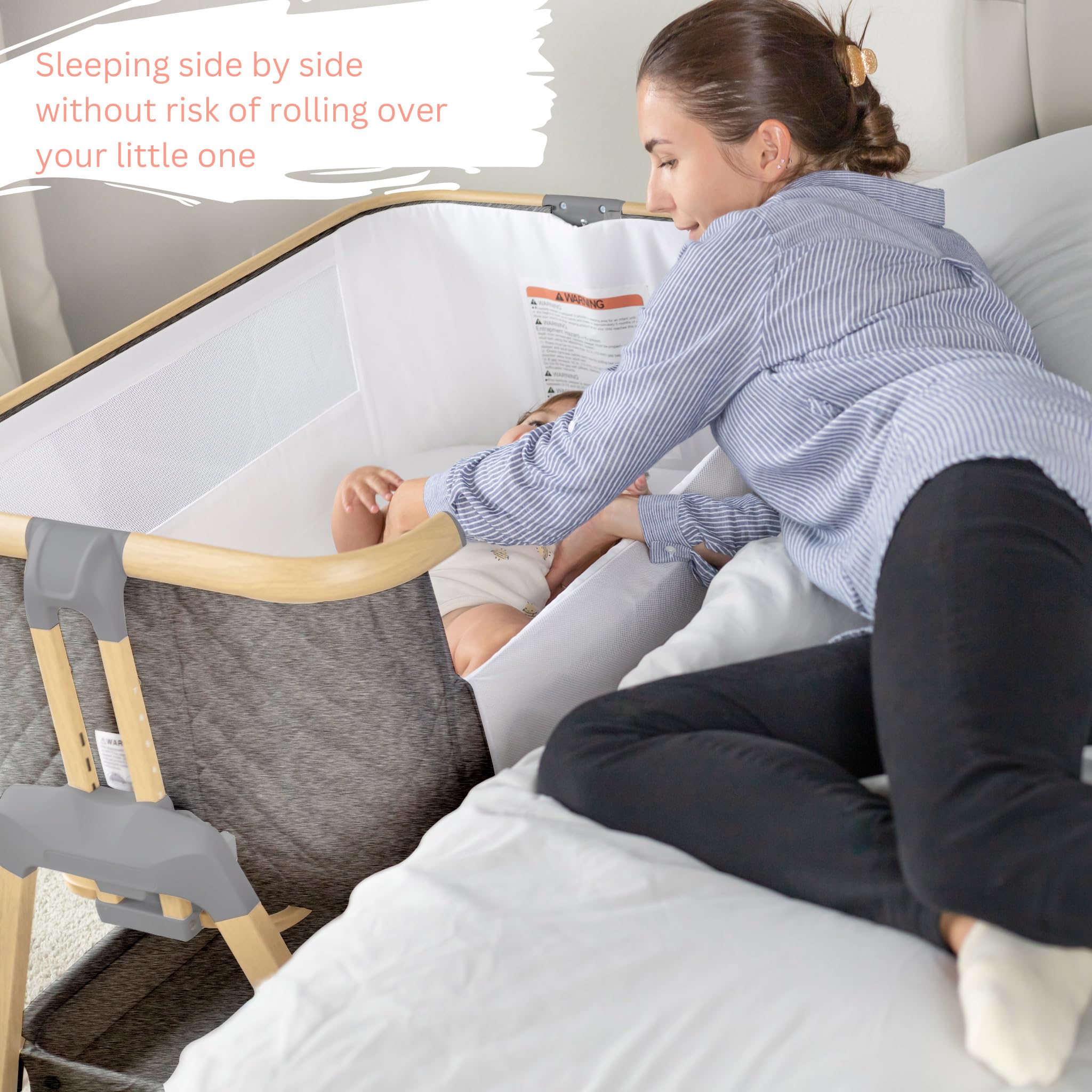 3 in 1 Portable Baby Bassinet with Wheels - Adjustable Bedside Sleeper Crib for Newborns & Infants with 7 Height Settings, Foam Mattress & Storage Basket | Includes Carry Bag | Perfect for Nursery, Bedroom & Travel