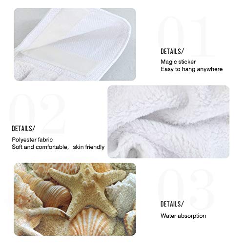 Exnundod Starfish Seashell Kitchen Towels Set of 2 - Absorbent Cotton Hand Towels & Dish Towels for Bathroom, Farmhouse, Laundry Room - Perfect for Summer Beach House Decor, Housewarming Gift & Coastal Themed Kitchens