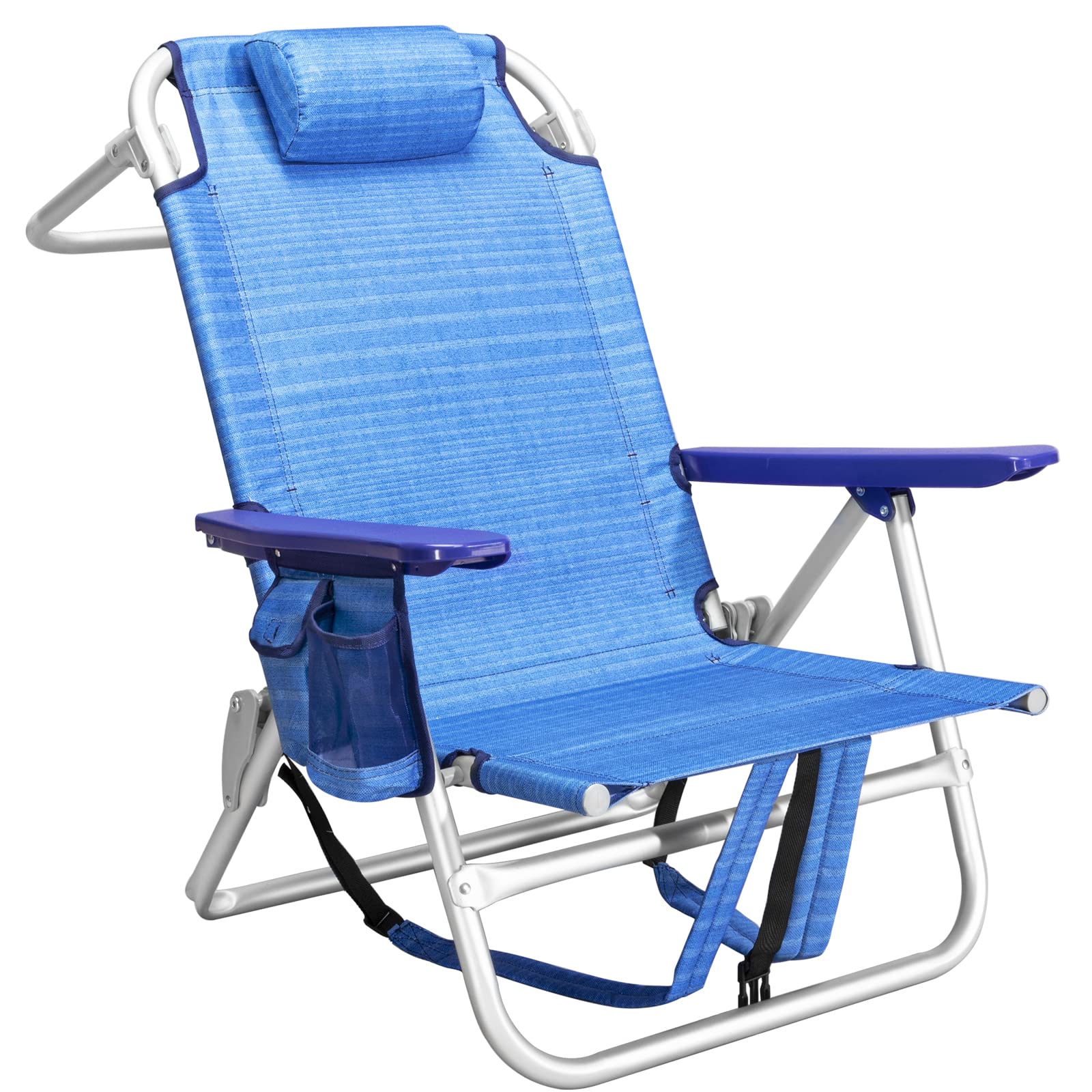 LEMBERI Heavy Duty Folding Beach Chair for Adults - Portable Camping Chair with Large Storage Pockets, Adjustable Cup Holder & Towel Rack - Perfect for Beach, Poolside, Picnics & Outdoor Travel (Navy Blue)