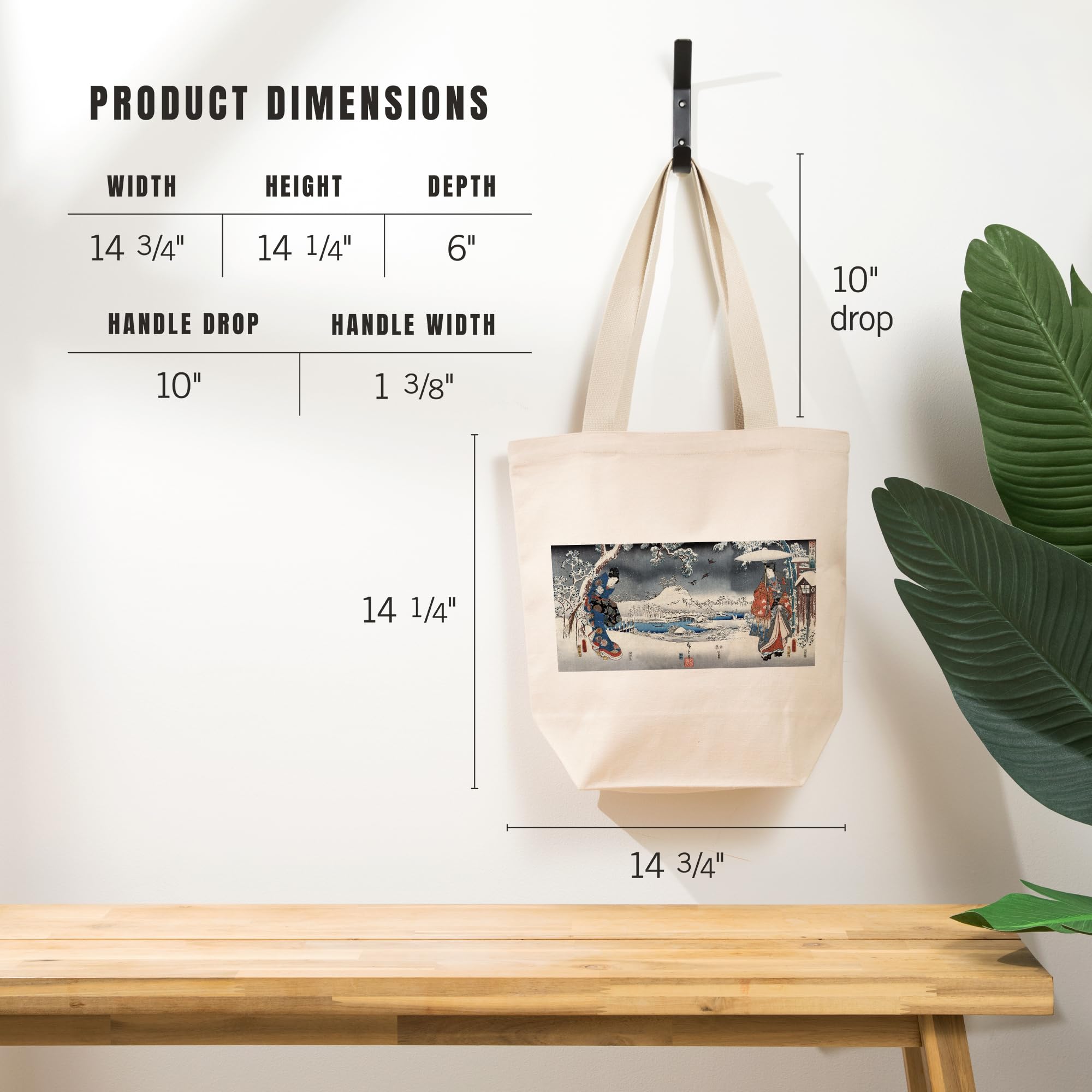 Lantern Press Japanese Wood-Cut Print Tote Bag - Modern Tale of Genji Snow Scene Design | 100% Cotton Canvas Reusable Shopping Bag for Groceries, Books & Beach
