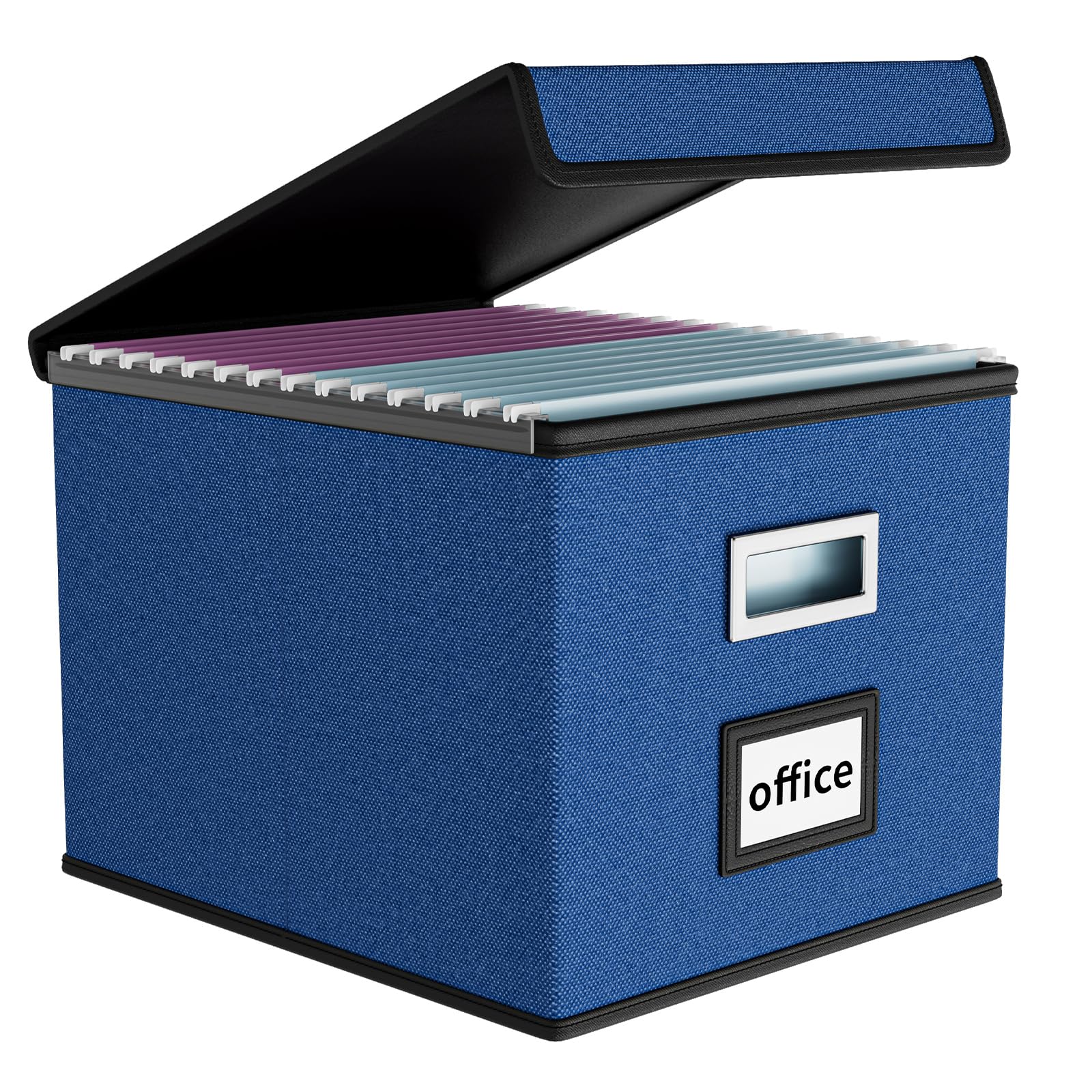 Huolewa Collapsible Linen File Organizer Box with Lid - 14.9 x 12.7 x 10.8 Inch Portable Document Storage for Office, Home & Decor (Royal Blue, 1 Pack) - Perfect for Desk Organization, Paper Filing & Decorative Storage Solutions