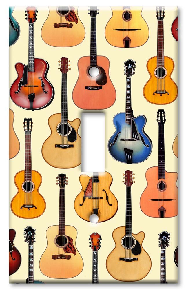 Acoustic Guitar Art Plates - Decorative Single Toggle Switch Plate Cover - Perfect for Bedroom, Living Room & Music Studio Decor