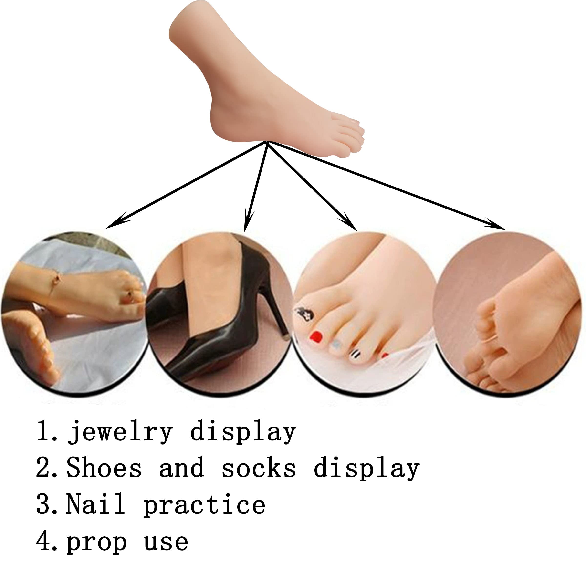 1 Pair Silicone Female Foot Model for Jewelry Display - Skin Tone with Pink Nails - Perfect for Sandal Sock Shows, Art Sketching & Fashion Photography
