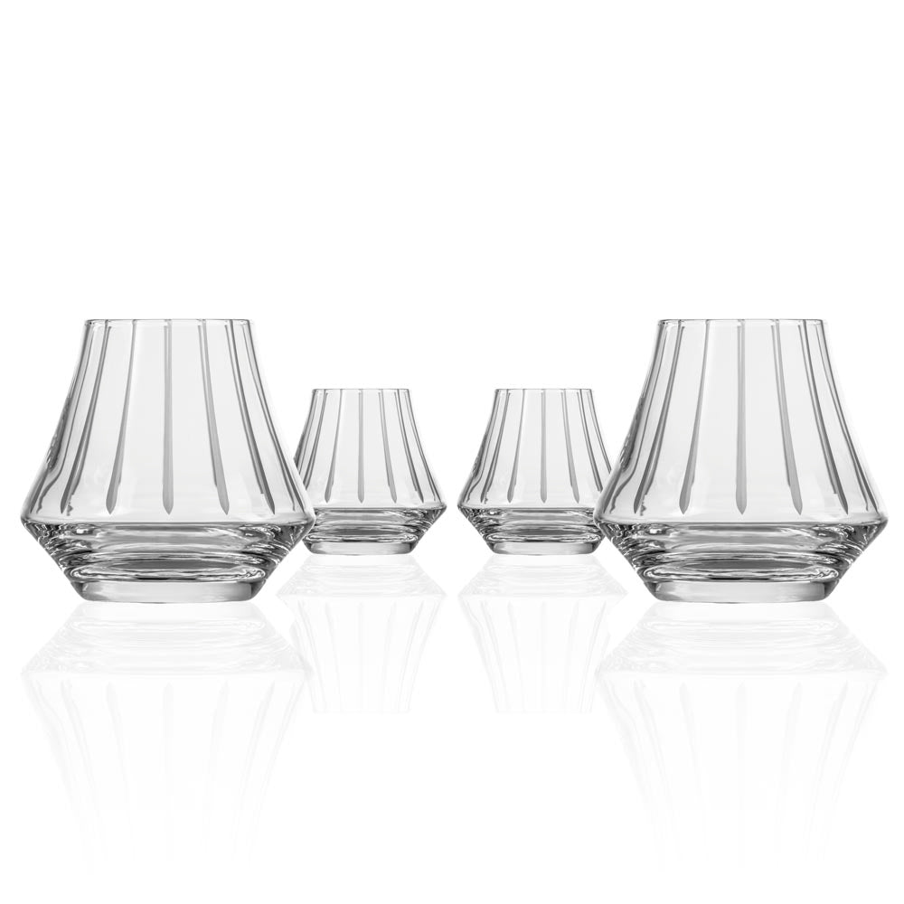Vintage Mid Century Modern Whiskey Glasses Set of 4 - 9.8oz Crystal Clear Barware for Bourbon, Scotch & Cocktails - Perfect for Home Bars, Dinner Parties & Gifts