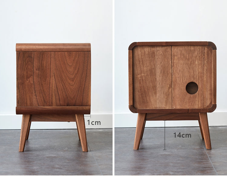 Premium Black Walnut & Ash Solid Wood Modern Nightstand - Stylish Bedside Table for Bedroom, Living Room, or Office