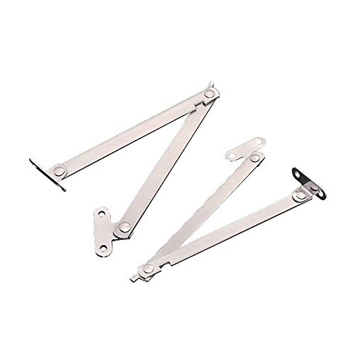 Stainless Steel Cabinet Hinges 2 Pack - Silver Lift Up Support Hinges for Folding Cabinet Doors, Heavy Duty Furniture Hinges for Kitchen Cabinets, Wardrobes & Storage Units