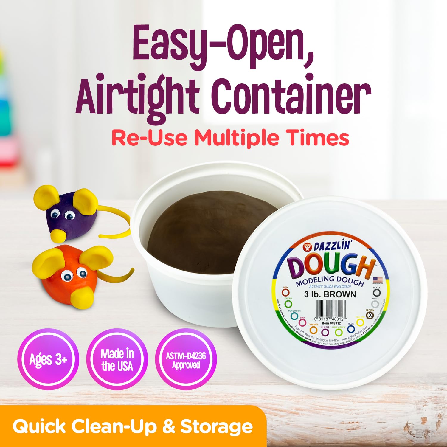 Hygloss Play Modeling Dough - 3lb Unscented Non-Toxic Kids Clay for Easter Basket Stuffers, Arts & Crafts, Party Favors & Classroom Supplies (Brown) - Perfect for Creative Play, Sensory Activities & DIY Projects