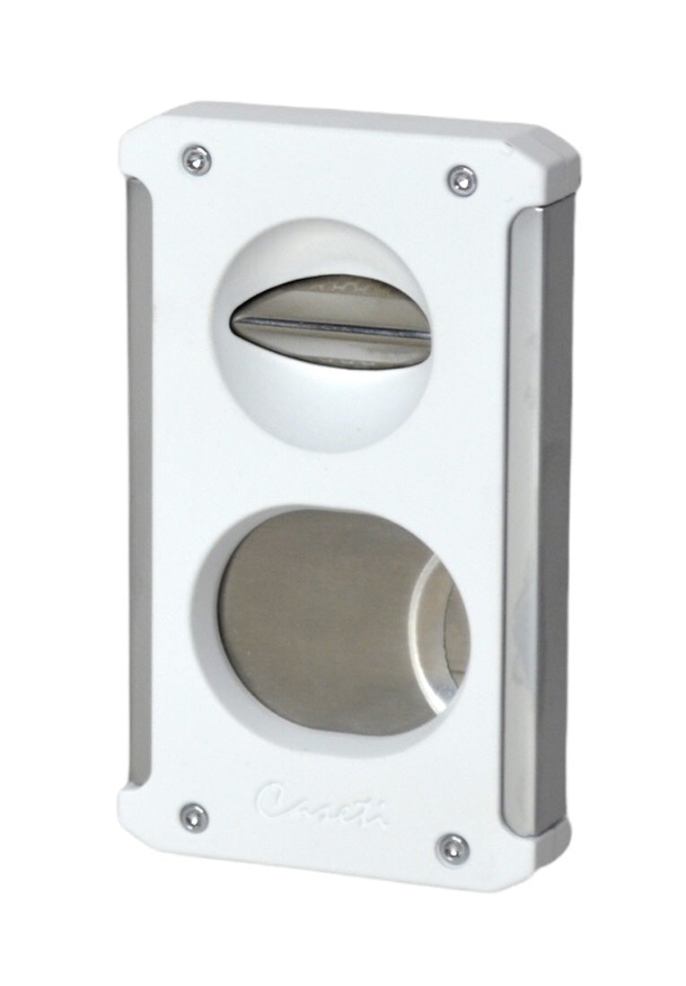 Premium Caseti Trident 3-in-1 Cigar Cutter - Stainless Steel Blade with White Handle - Perfect for Cigar Aficionados, Gifts & Special Occasions