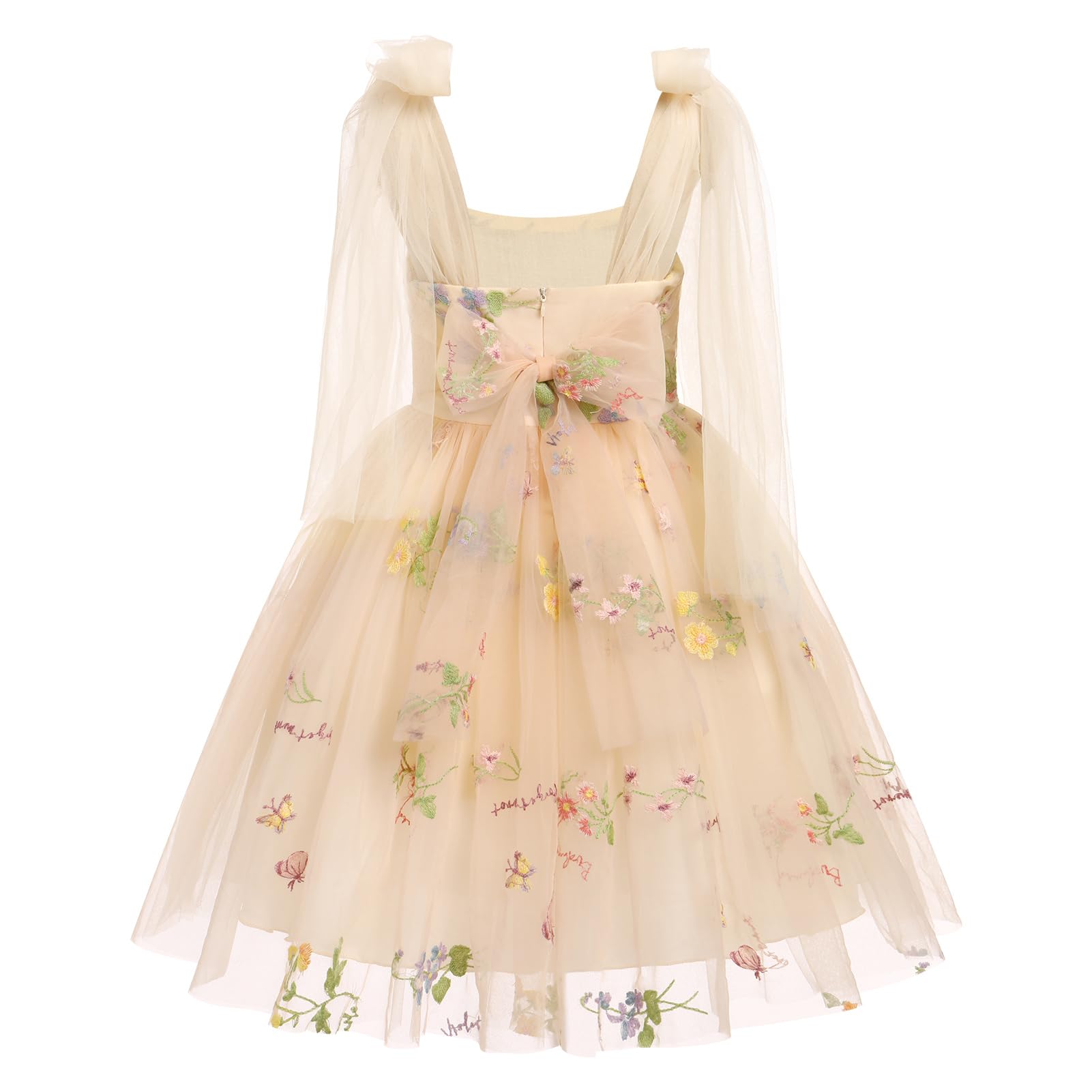 OBEEII Toddler Flower Girl Dress - Floral Embroidered Tulle Tutu with Spaghetti Straps - Princess Birthday Party Dress for Girls - Perfect for Weddings, Baptisms & Special Occasions