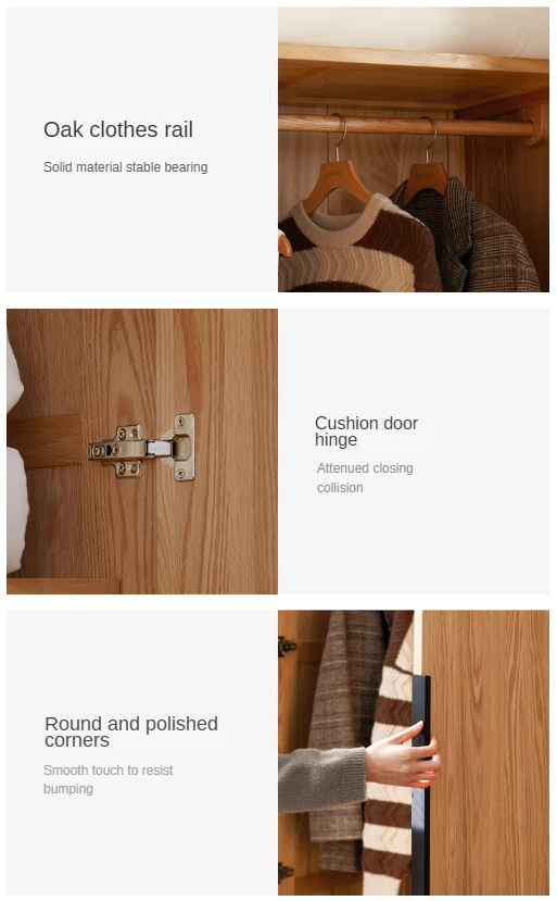 Solid Oak Wood Wardrobe - Modern High Closet for Bedroom & Living Room Storage | Durable & Stylish Furniture for Home Organization