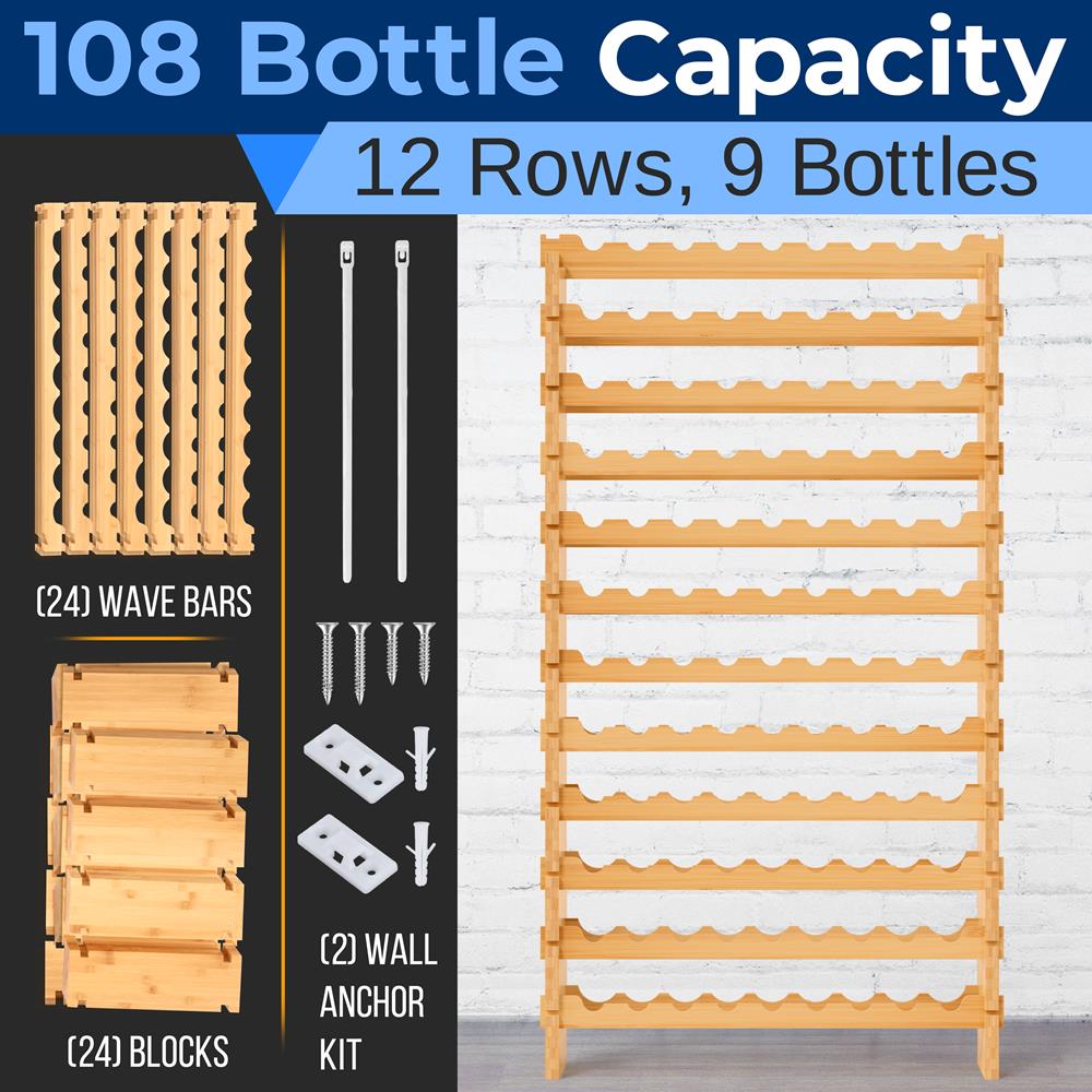 12-Tier Wine Rack - Sturdy Metal Wine Shelf Organizer for Kitchen, Bar, or Cellar - Holds 36 Bottles - Space-Saving Wine Storage Solution for Home or Restaurant Use