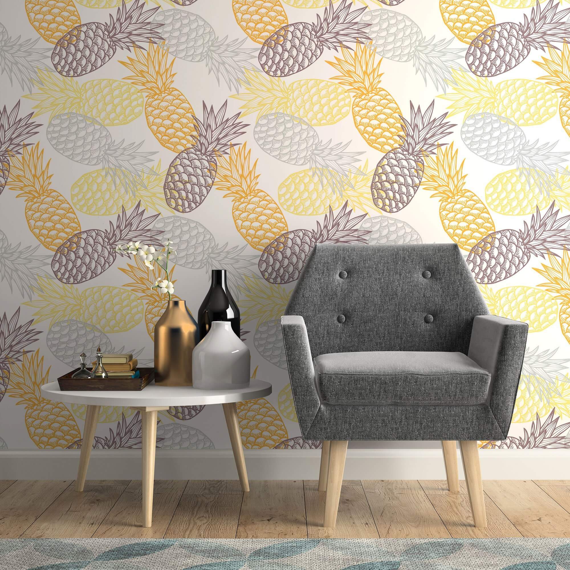 Yellow and White Tropical Peel and Stick Removable Wallpaper - Self-Adhesive Wall Decor for Bedroom, Living Room, Nursery | Easy Installation & Damage-Free Removal