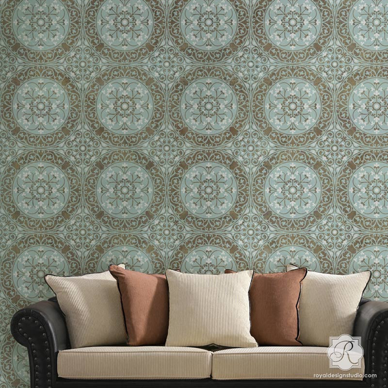 Aragon Damask Tile Wall Stencil - Reusable DIY Painting Template for Home Decor, Bathroom, Kitchen Backsplash - Perfect for Wall Art, Furniture Upcycling & Craft Projects