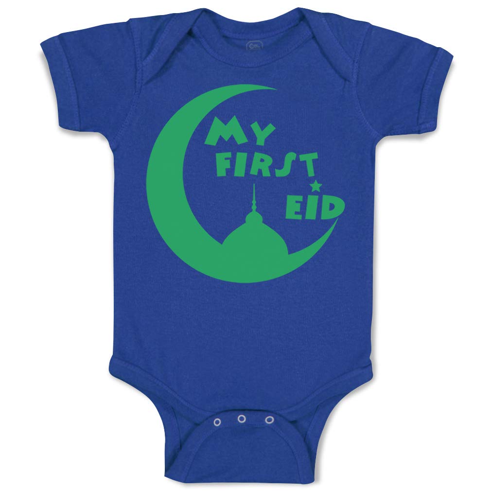 My First Eid Arabic Baby Bodysuit - Cute Rascals Cotton Onesie for Newborn Boys & Girls - Royal Blue Funny Design - Perfect for Eid Celebrations & Family Photos