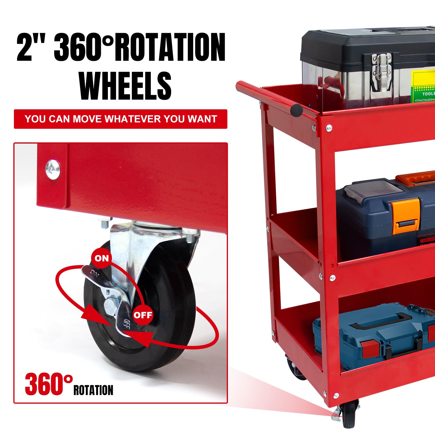 3-Tier Stainless Steel Utility Cart with Wheels - 400 lbs Capacity Metal Service Cart for Garage, Warehouse & Workshop | Heavy-Duty Rolling Cart for Storage, Organization & Mobility