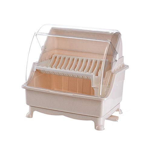 CCBUY Kitchen Dish Rack Organizer - Durable Tableware & Utensil Storage Container with Drainer for Bowls, Plates, Chopsticks - Space Saving Kitchen Countertop Accessory (Beige) - Perfect for Small Kitchens, Apartments & Dorm Rooms