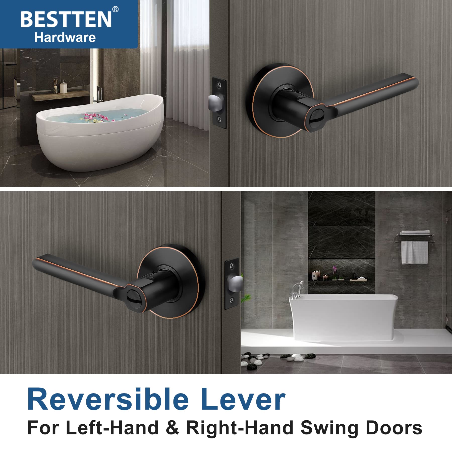 BESTTEN 5-Pack Heavy Duty Oil Rubbed Bronze Privacy Door Handles with Removable Latch Plate - Vienna Series Round Knob Design for Bathroom, Bedroom, Commercial & Residential Use | Durable Hardware for Interior Doors, Cabinets & Home Renovation Projects
