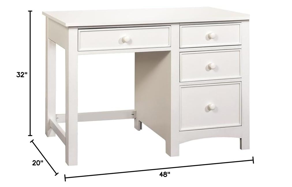 Roseberry Kids 4-Drawer Solid Wood Study Desk in White - Perfect for Homework, Drawing & Organizing School Supplies in Bedroom or Playroom