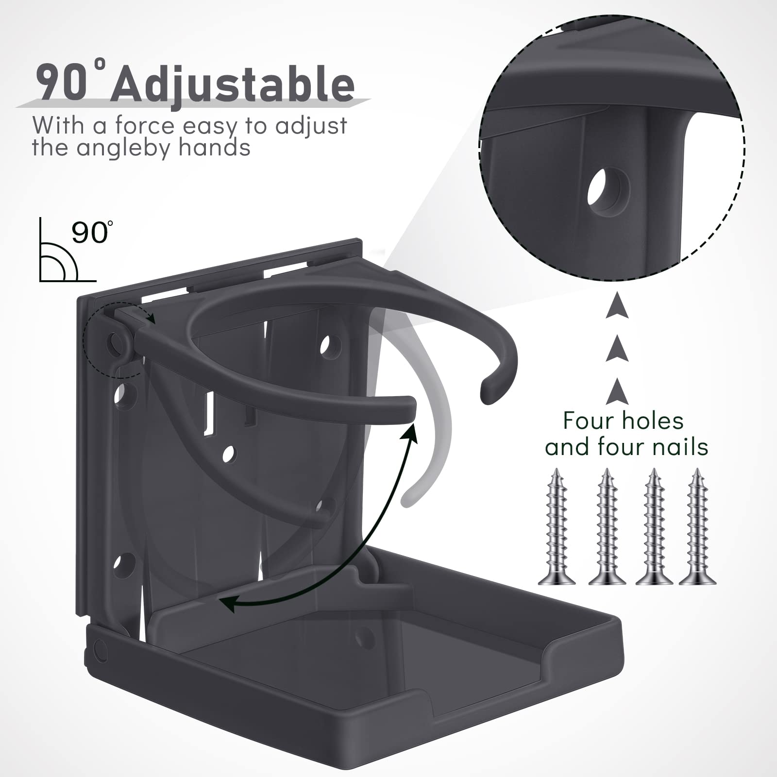 4 Pcs Boat Cup Holder - Folding Plastic Drink Holder for Cars, Trucks, RVs, Boats - Large Gray Boat Drink Holder Accessories - Perfect for Road Trips, Camping & Marine Use