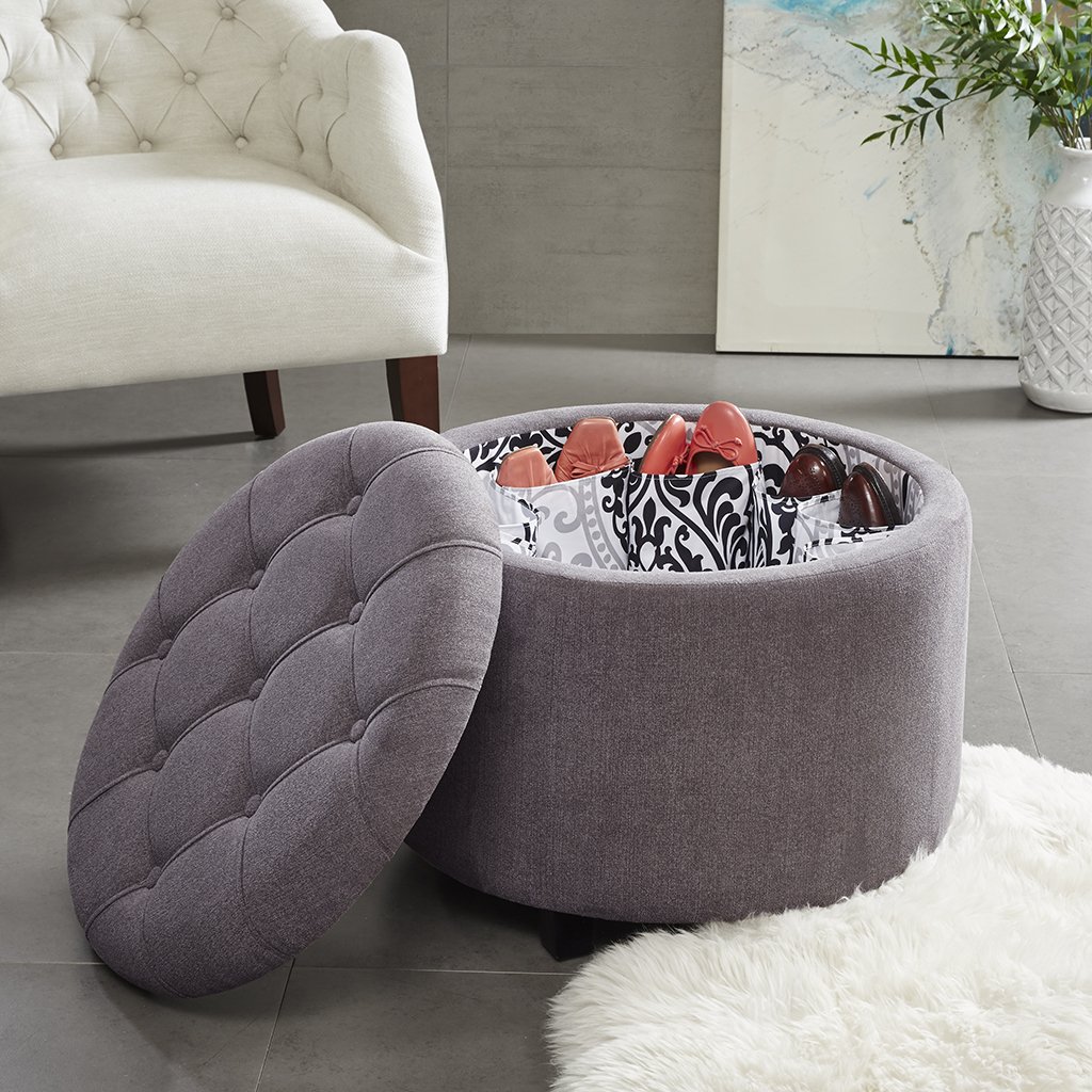 Round Storage Ottoman with Shoe Organizer - Multifunctional Footrest, Coffee Table & Hidden Shoe Storage for Living Room, Bedroom & Entryway