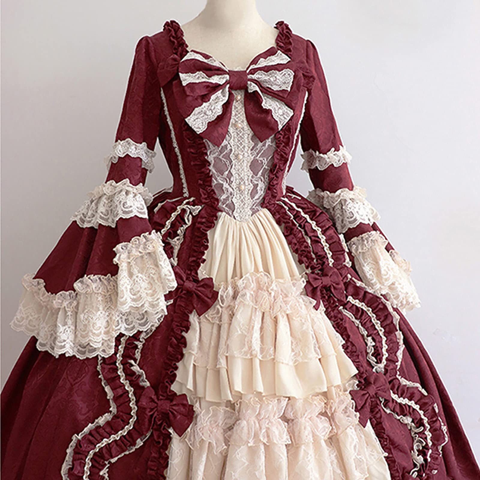 INESVER Women's Medieval Lolita Cosplay Dress - Elegant Ruffled Swing Long Sleeve Princess Costume for Renaissance Faires, Halloween & Cosplay Events