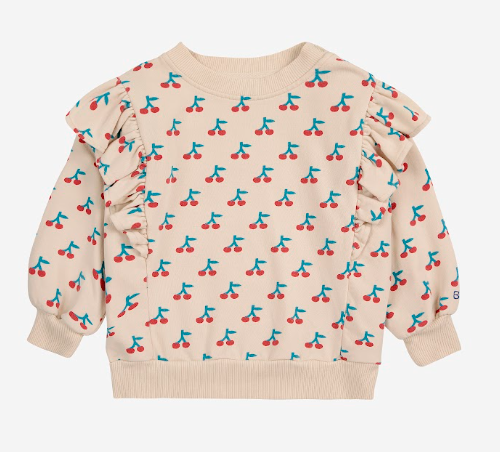 BOBO CHOSES CHERRY RUFFLE SWEATSHIRT for Babies 6-24 Months | Adorable Ruffled Sweatshirt for Girls & Boys | Perfect for Playdates, Photo Shoots & Everyday Wear