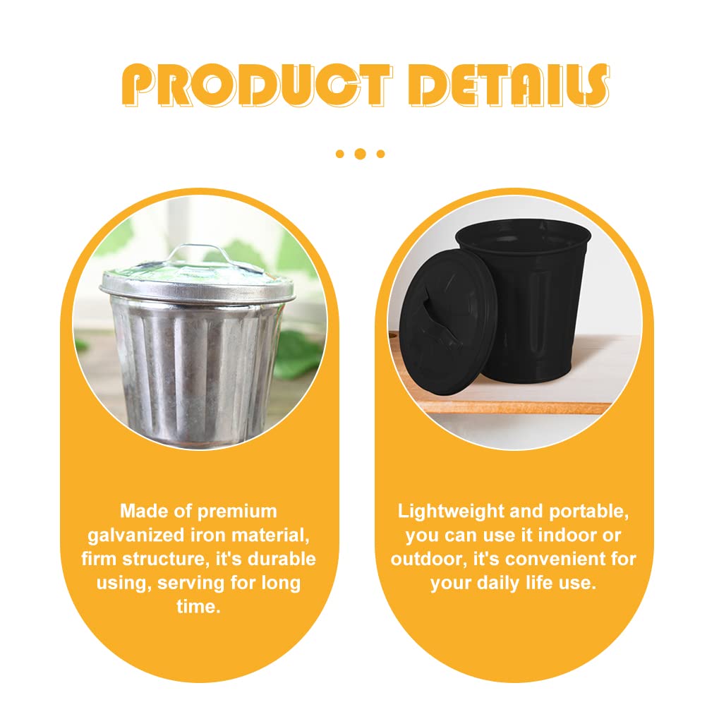 LUOZZY 3-Piece Small Metal Trash Can Set with Lid - Galvanized Mini Wastebasket for Home, Office & Bathroom | 3.5 x 3.7 Inch Desktop Garbage Can | Perfect for Desks, Countertops & as Decorative Flower Pots