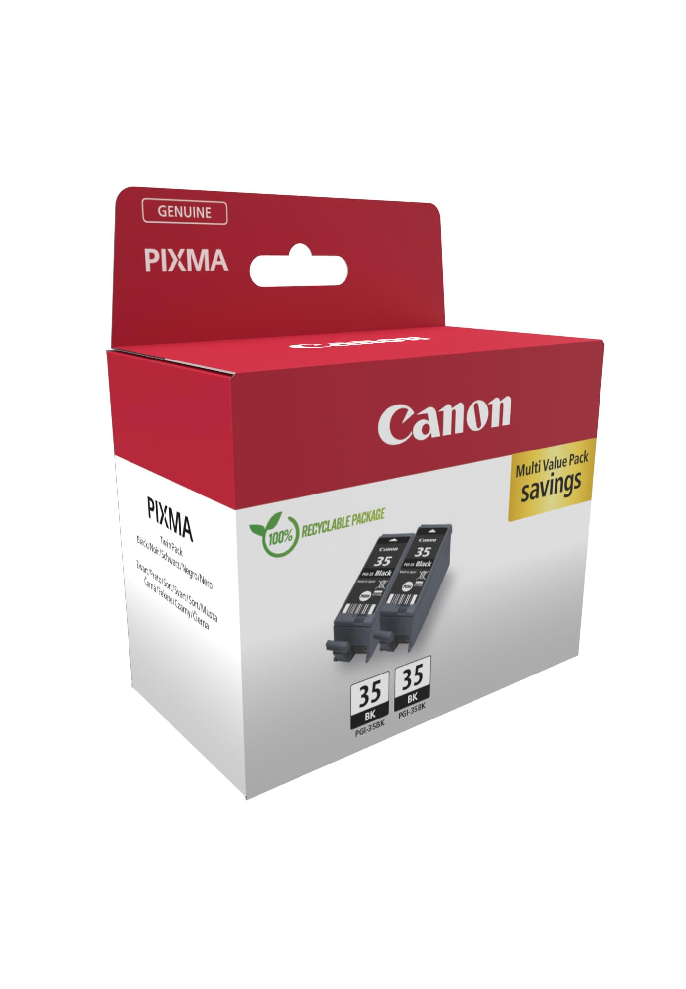 Genuine Canon PGI-35 TWIN Pack - 2 Black Ink Cartridges (Recycled Cardboard Multipack) | Compatible with Select Canon Printers for Home & Office Use